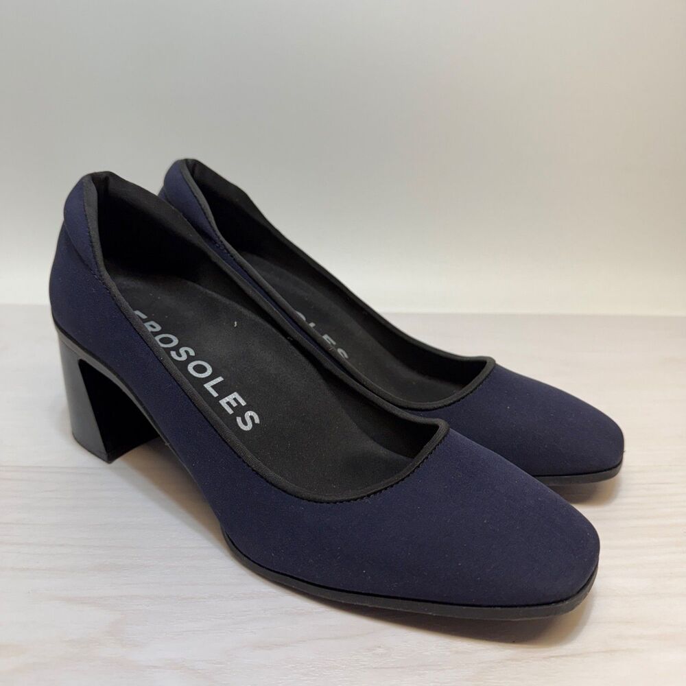 Aerosoles Casta Womens Size 9 Mid Heel Pump Navy Stretch Gabardine Fabric